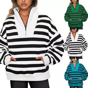 Женская толстовка на молнии с длинным рукавом и воротником на четверть молнии, пуловер, топы, осенние наряды M чёрный