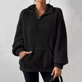 Женская толстовка на зиму и осень, утолщенная плюшевая однотонная рубашка с воротником-стойкой, защита шеи, пуловер с длинными рукавами, ветрозащитный морозостойкий женский весенний топ XL серый