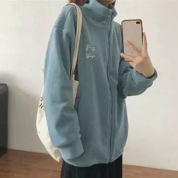 Женская толстовка, однотонная толстая повседневная водолазка, модный кардиган на молнии, теплая куртка M абрикосовый