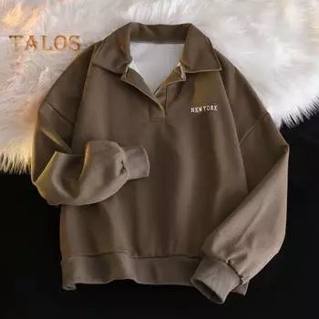 Женская толстовка осень-весна с отложным воротником, свободная, с длинными рукавами, однотонная, с тонкими эластичными манжетами и подолом, в спортивном стиле, для школы, повседневный топ 2XL серый