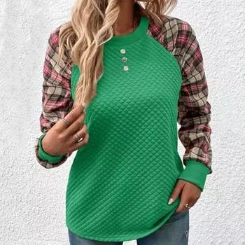 Женская толстовка осень-весна с принтом в клетку, с круглым вырезом, свободная, с длинными рукавами, с ромбовидной текстурой, повседневная одежда, спортивный топ M абрикосовый