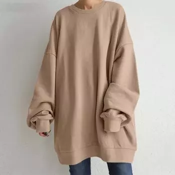 Женская толстовка оверсайз, повседневная блузка с круглым вырезом и длинными рукавами, весенний пуловер, топы M оранжевый