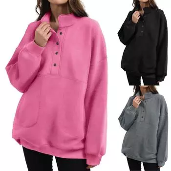 Женская толстовка оверсайз, повседневный пуловер с v-образным вырезом и длинными рукавами, топы