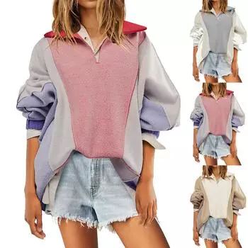 Женская толстовка оверсайз с длинным рукавом и воротником, толстовки с капюшоном, цветная флисовая куртка с пушистым узором XS бежевый