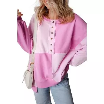 Женская толстовка повседневная пэчворк клэш бархат с пряжкой длинный лацкан топ S розовый