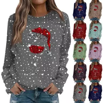 Женская толстовка повседневная с круглым вырезом и длинными рукавами свободный удобный топ XXL