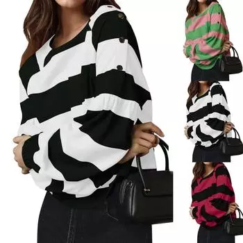 Женская толстовка, повседневные топы с длинными рукавами, свитера с круглым вырезом, свободный пуловер M чёрный