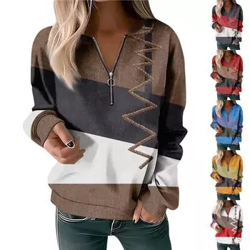 Женская толстовка, пуловер, базовая четверть, молния, желтый, красный, синий, галстук, уличный топ с v-образным вырезом и длинными рукавами, повседневный осенний пуловер L синий