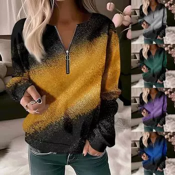 Женская толстовка, пуловер, базовая четверть, молния, желтый, красный, синий, галстук, уличный топ с v-образным вырезом и длинными рукавами, повседневный осенний пуловер XXXL синий