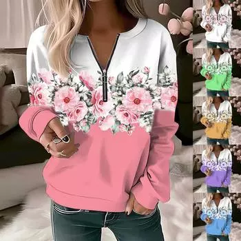 Женская толстовка, пуловер, базовая четверть, молния, желтый, красный, синий, галстук, уличный топ с v-образным вырезом и длинными рукавами, повседневный осенний пуловер XXL синий