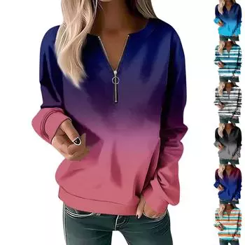 Женская толстовка, пуловер, базовая четверть, молния, желтый, красный, синий, галстук, уличный топ с v-образным вырезом и длинными рукавами, повседневный осенний пуловер L синий