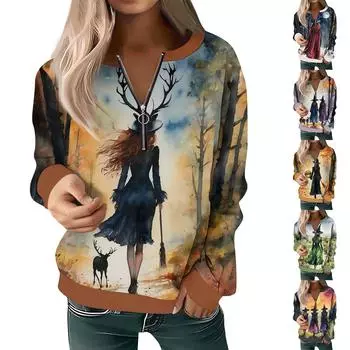 Женская толстовка, пуловер, базовый пуловер на молнии, V-образный вырез, длинный рукав, повседневный пуловер на все сезоны XL зелёный