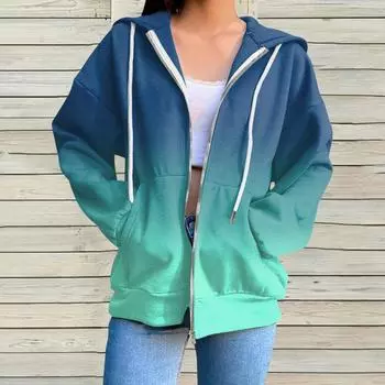 Женская толстовка, пуловер, графический принт, градиентный цвет, повседневная спортивная куртка с 3D-принтом, активная уличная одежда, толстовки с капюшоном S