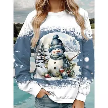 Женская толстовка-пуловер из полиэстера, рождественская повседневная одежда с праздничным принтом, повседневная толстовка с капюшоном, длинный рукав, микроэластичная, осень-зима S