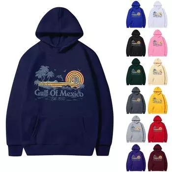 Женская толстовка-пуловер с круглым вырезом и принтом, с капюшоном и завязками M