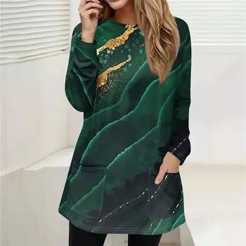 Женская толстовка, пуловер, спортивная одежда, карман, принт, повседневный топ с круглым вырезом и длинными рукавами XXL