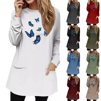 Женская толстовка, пуловер, спортивная одежда, карман, принт, повседневный топ с круглым вырезом и длинными рукавами XXXL белый