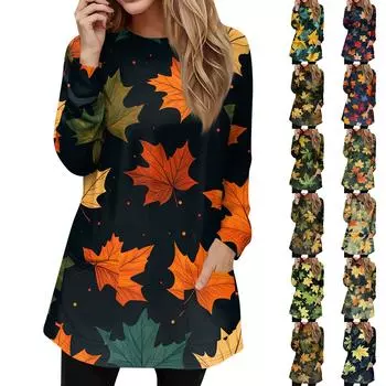 Женская толстовка, пуловер, спортивная одежда, карман, принт, повседневный топ с круглым вырезом и длинными рукавами L армия зеленый