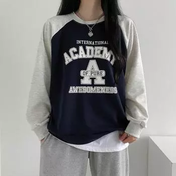 Женская толстовка с буквенным принтом Y2K, контрастные лоскутные повседневные уличные пуловеры S серый