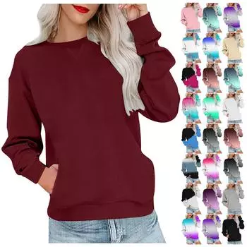 Женская толстовка с цветными блоками, повседневная удобная свободная легкая женская толстовка с длинным рукавом и круглым вырезом S розовый