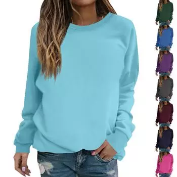 Женская толстовка с цветными блоками, повседневная удобная свободная легкая женская толстовка с длинным рукавом и круглым вырезом XXXL горячий розовый