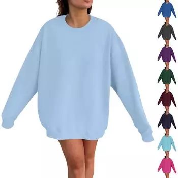 Женская толстовка с цветными блоками, повседневная удобная свободная легкая женская толстовка с длинным рукавом и круглым вырезом L циан