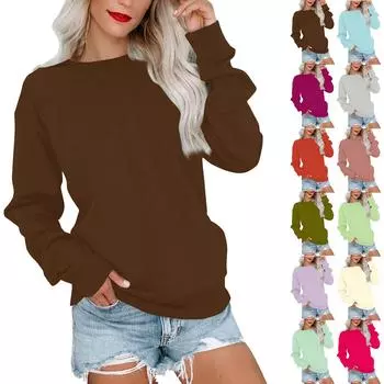 Женская толстовка с цветными блоками, повседневная удобная свободная легкая женская толстовка с длинным рукавом и круглым вырезом XL красный