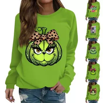 Женская толстовка с цветными блоками, повседневная удобная свободная легкая женская толстовка с длинным рукавом и круглым вырезом XL зелёный