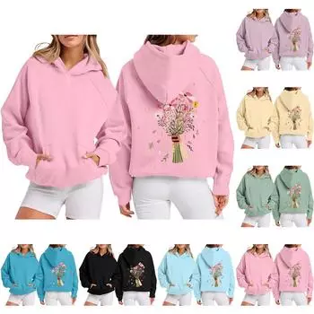 Женская толстовка с цветными блоками, повседневная удобная свободная легкая женская толстовка с длинным рукавом и круглым вырезом L розовый