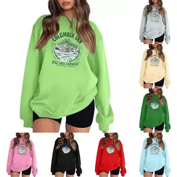 Женская толстовка с цветными блоками, повседневная удобная свободная легкая женская толстовка с длинным рукавом и круглым вырезом XL зелёный