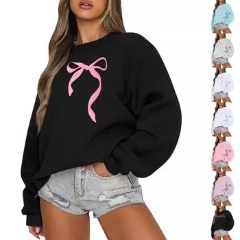 Женская толстовка с цветными блоками, повседневная удобная свободная легкая женская толстовка с длинным рукавом и круглым вырезом L чёрный