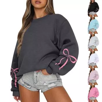 Женская толстовка с цветными блоками, повседневная удобная свободная легкая женская толстовка с длинным рукавом и круглым вырезом L чёрный