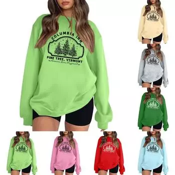 Женская толстовка с цветными блоками, повседневная удобная свободная легкая женская толстовка с длинным рукавом и круглым вырезом L зелёный