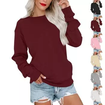 Женская толстовка с цветными блоками, повседневная удобная свободная легкая женская толстовка с длинным рукавом и круглым вырезом XXL чёрный