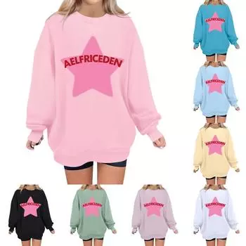 Женская толстовка с цветными блоками, повседневная удобная свободная легкая женская толстовка с длинным рукавом и круглым вырезом M