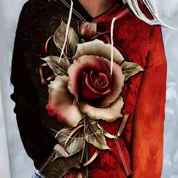 Женская толстовка с цветочным принтом - стильная повседневная толстовка с эластичным плетением, S