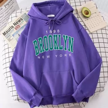 Женская толстовка с длинным рукавом 1898 года, Бруклин, Нью-Йорк, США, город с забавным принтом, теплая оверсайз, удобная спортивная одежда, свободная повседневная мода S