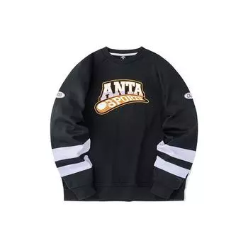 Женская толстовка с длинным рукавом и круглым вырезом Anta Lifestyle Series с принтом в полоску и буквами, базовая, черная 162248739S-2 S