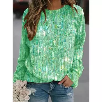 Женская толстовка с длинным рукавом и пайетками, повседневная, с круглым вырезом, блестящий топ, праздничный свитер, повседневная женская футболка с длинным рукавом S