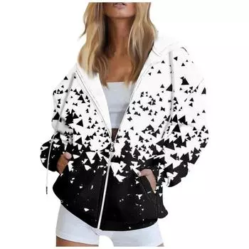 Женская толстовка с длинным рукавом и принтом, куртка с карманом и длинными рукавами, пальто с капюшоном на молнии, осень L чёрный