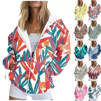 Женская толстовка с длинным рукавом и принтом, куртка с карманом и длинными рукавами, пальто с капюшоном на молнии, осень L синий