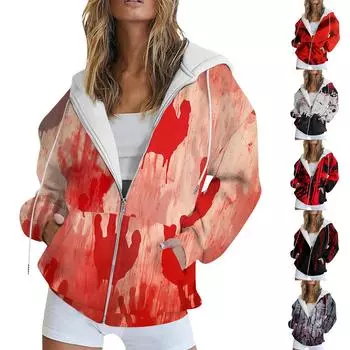 Женская толстовка с длинным рукавом и принтом, куртка с длинными рукавами и карманами, на молнии, пальто с капюшоном XL