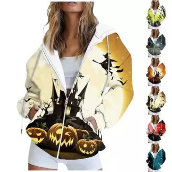 Женская толстовка с длинным рукавом и принтом, куртка с карманом и длинными рукавами, пальто с капюшоном на молнии, осень XXL