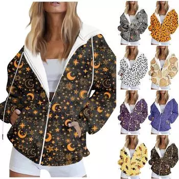 Женская толстовка с длинным рукавом и принтом, куртка с карманом и длинными рукавами, пальто с капюшоном на молнии, осень XL