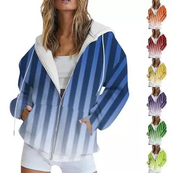 Женская толстовка с длинным рукавом и принтом, куртка с длинными рукавами и карманами, на молнии, пальто с капюшоном S