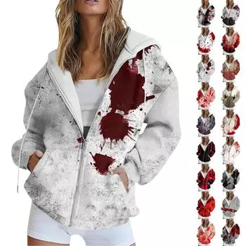 Женская толстовка с длинным рукавом и принтом, куртка с длинными рукавами и карманами, на молнии, пальто с капюшоном L