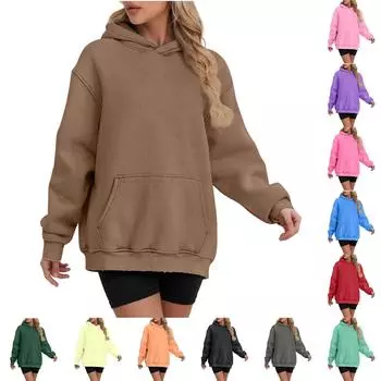 Женская толстовка с длинным рукавом и заниженными плечами, осенняя, с капюшоном, из плюша L чёрный