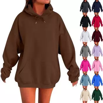 Женская толстовка с длинным рукавом и заниженными плечами, осенняя, с капюшоном, из плюша S