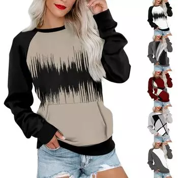 Женская толстовка с длинным рукавом, повседневная, с круглым вырезом, симпатичная, с принтом, легкая толстовка с карманом