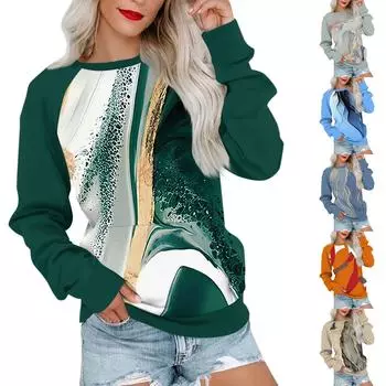 Женская толстовка с длинным рукавом, повседневная, с круглым вырезом, симпатичная, с принтом, легкая толстовка с карманом